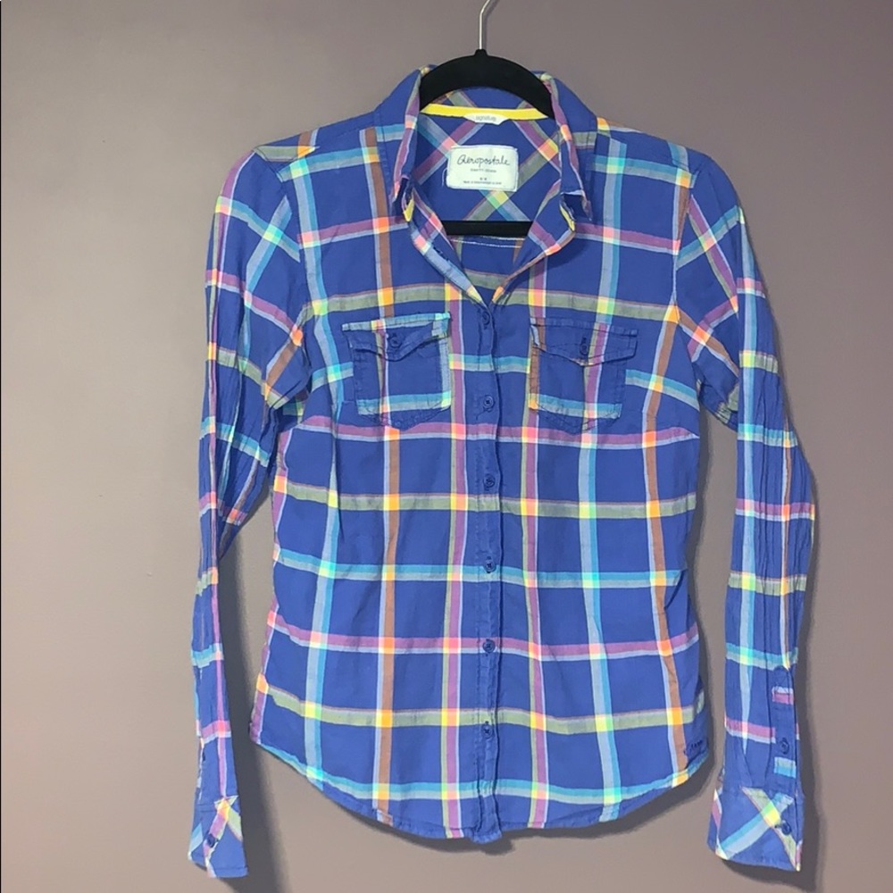 Aeropostale M Light Weight Blue Plaid Buttonup